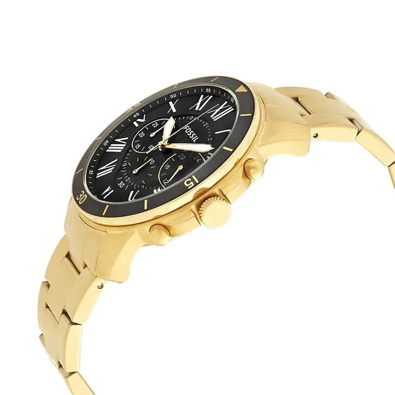 Fossil Grant Incription Chronograph Black Dial Gold-tone Men's Watch  FS5267